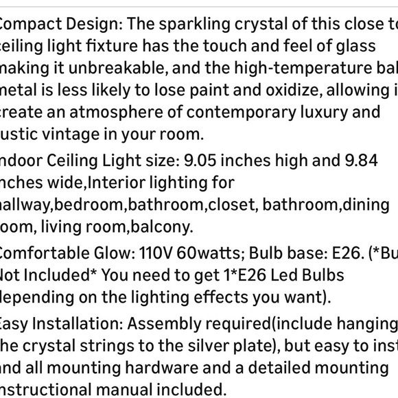 (NEW) 9”x10” Bronze Crystal Flush Mount Light/ Hallway Light/ Small room - Picture 9 of 10